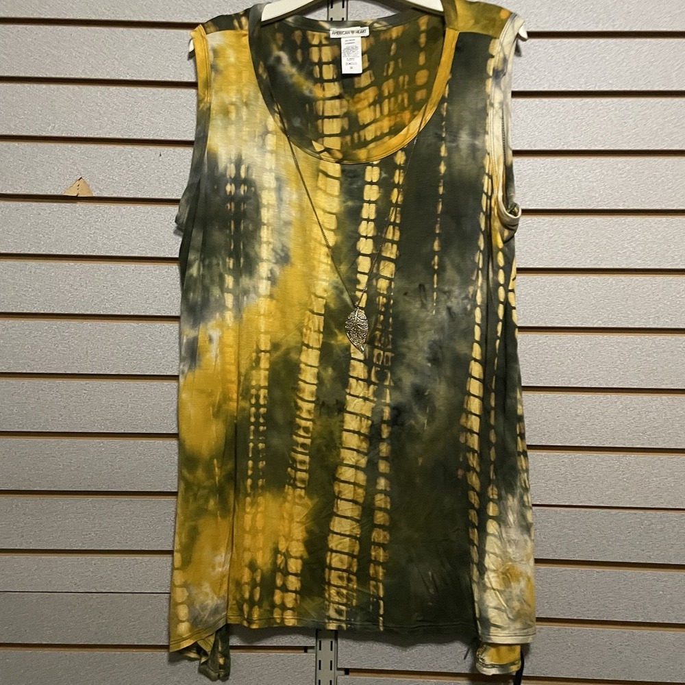 American Heart 3X XXXL Yellow‎ Green Tie Dye Tank Top Detachable Necklace